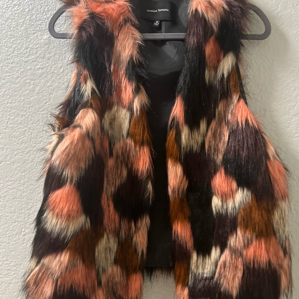 Jealous Tomato Faux Fur Vest with Colorful Design
